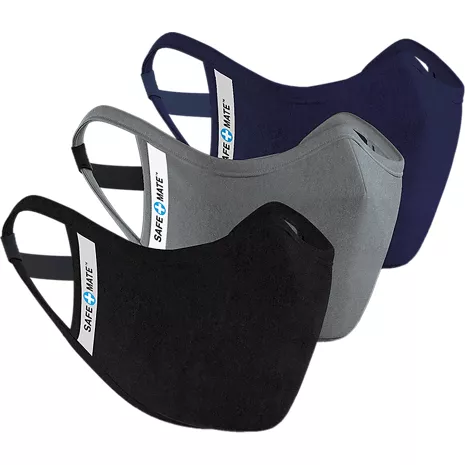 Safe+Mate Washable Cloth Mask 3 Pack S/M - Black/Navy/Gray