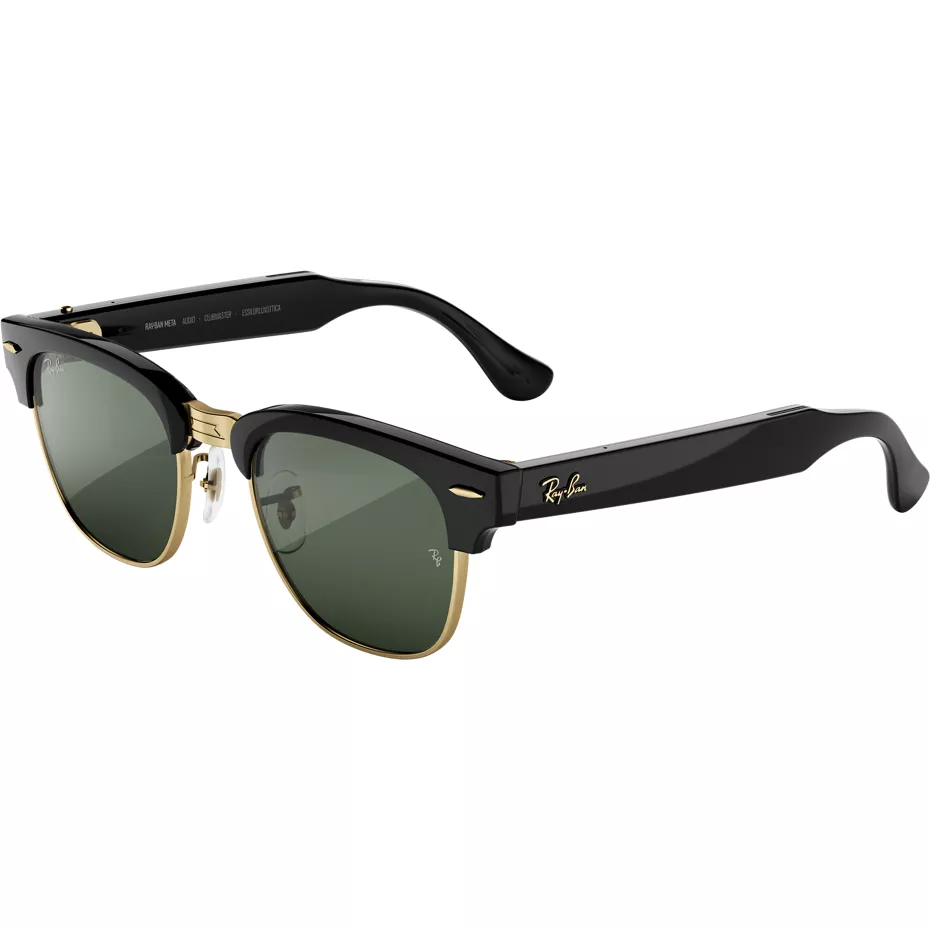 Ray-Ban Audio Clubmaster, Shiny Black on Gold, Transitions® Graphite Green Lenses, Audio-Only AI Glasses | Verizon