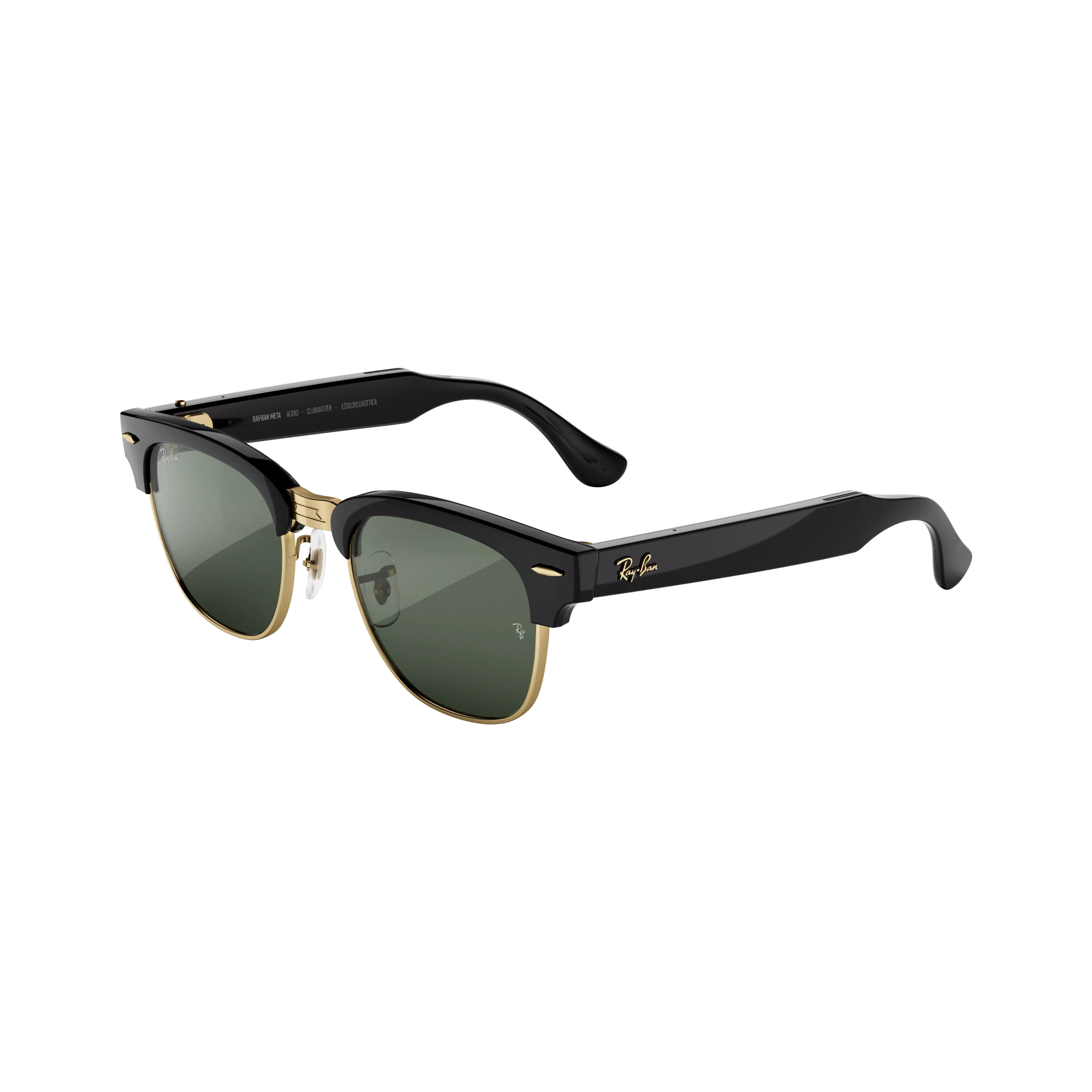 Audio Clubmaster, Shiny Black on Gold, Transitions® Graphite Green Lenses, Audio-Only AI Glasses