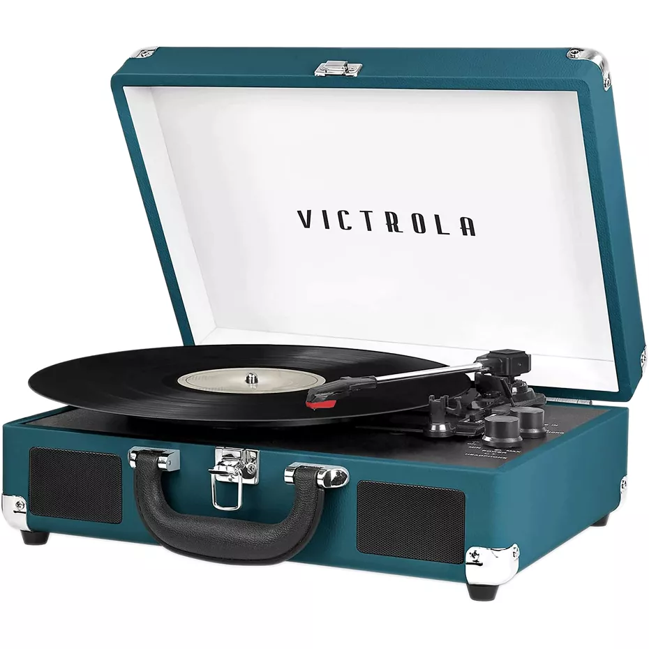 Victrola Vintage 3 Speed Bluetooth Portable Suitcase Record Player with Built-in Speakers - Turquoise | Verizon