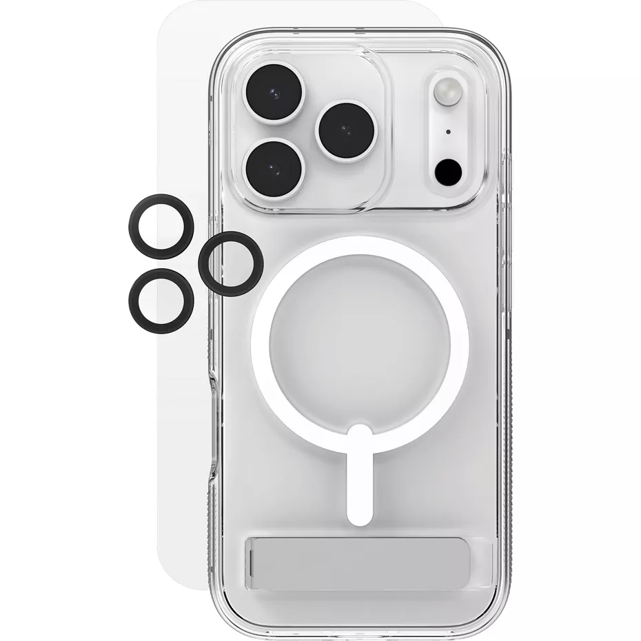 Zagg 3-in-1 Bundle Crystal Palace Snap Case with MagSafe, InvisibleShield Glass XTR5 Screen Protector and Camera Ring for iPhone 17 Pro - Clear