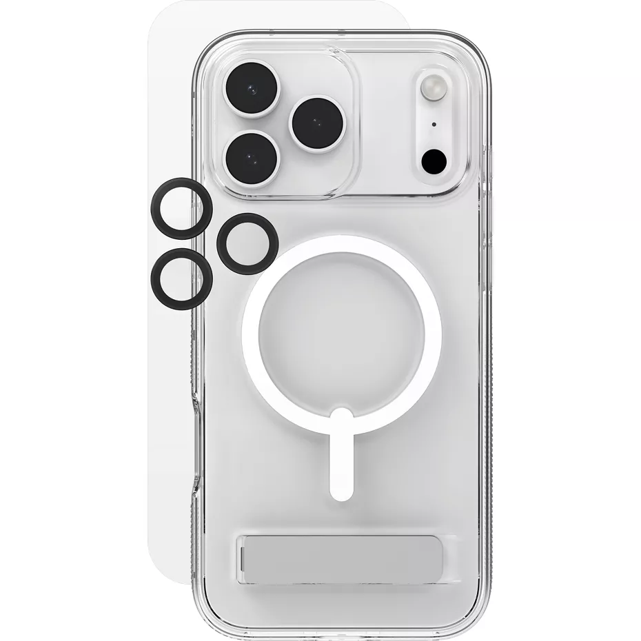 Zagg 3-in-1 Bundle Crystal Palace Snap Case with MagSafe, InvisibleShield Glass XTR5 Screen Protector and Camera Ring for iPhone 17 Pro Max - Clear