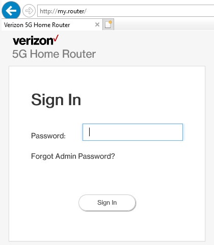 5G Home Router initial sign in screen