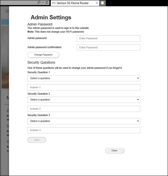 5G Home admin settings page