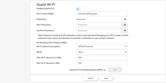 5G Home Wi-Fi settings guest network selection