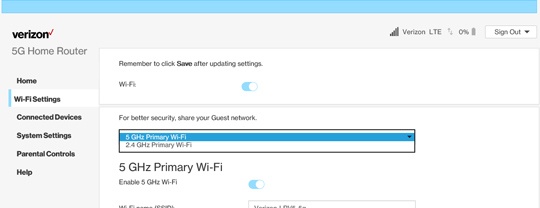 5G Home Wi-Fi settings with emphasis on network selection