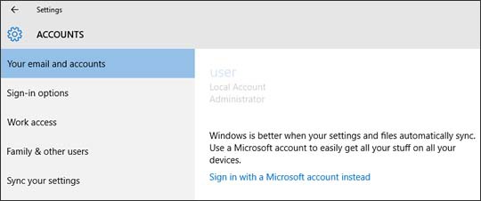 Your email and accounts with Sign in with a Microsoft account instead