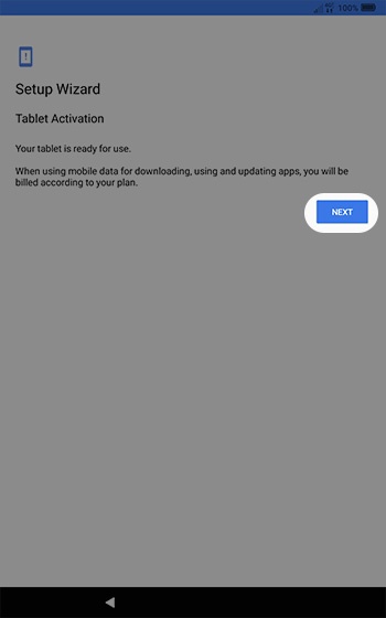 Tablet Activation screen