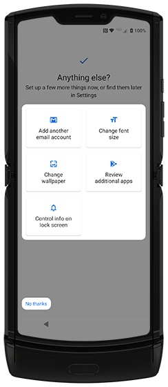 Anything else? screen with emphasis on setting options and No thanks button