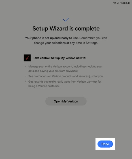 Setup Wizard complete screen