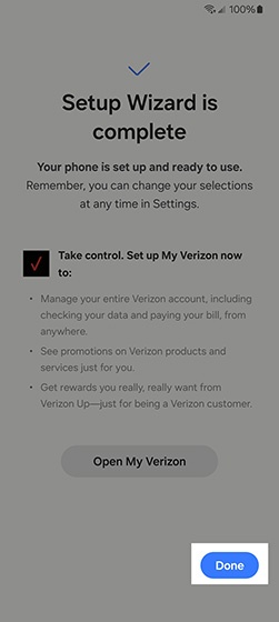 Setup Wizard complete screen
