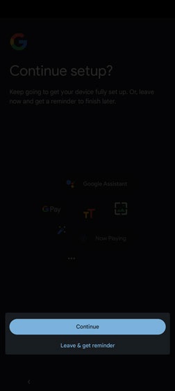 Continue setup