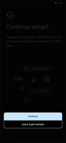 Continue setup