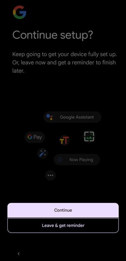Continue setup