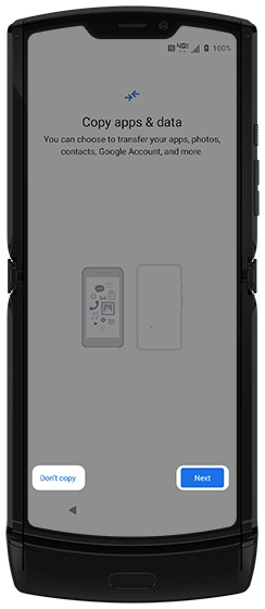 Copy apps & data screen with emphasis on Don't copy and Next options