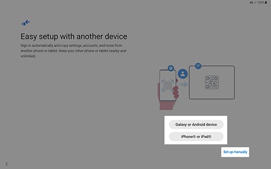 Easy setup with another device screen