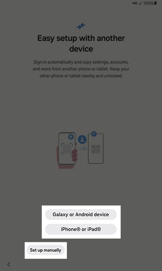 Easy setup screen
