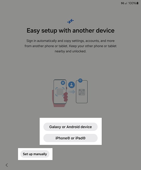 Easy setup screen