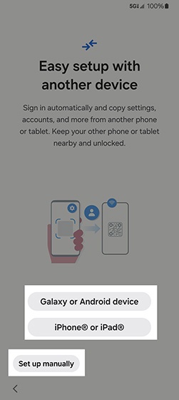Easy setup screen