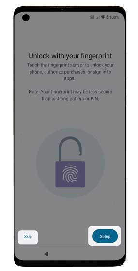 Unlock with your fingerprint setup screen
