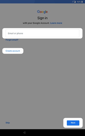 Google sign-in screen