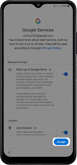 Google Services screen