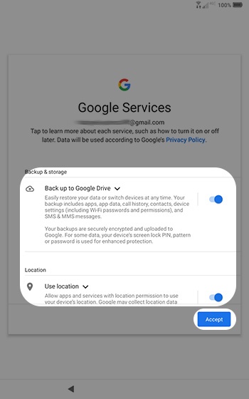 Google Services screen