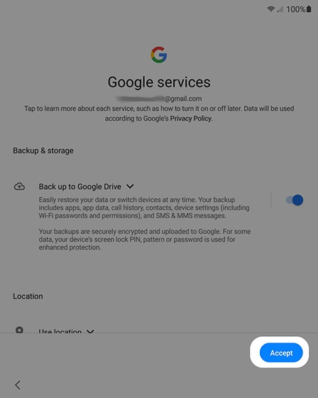 Google Services screen