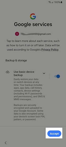 Google Services screen