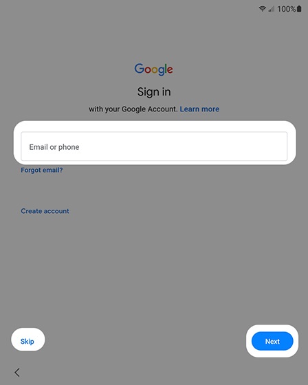 Google sign-in screen