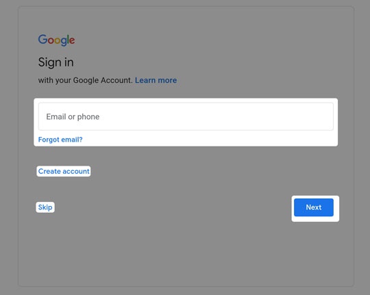 Google sign in