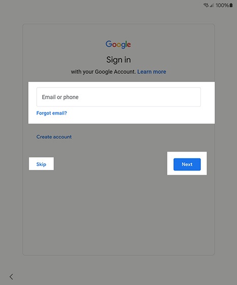 Google sign-in screen