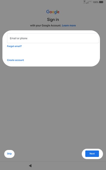 Google sign-in screen