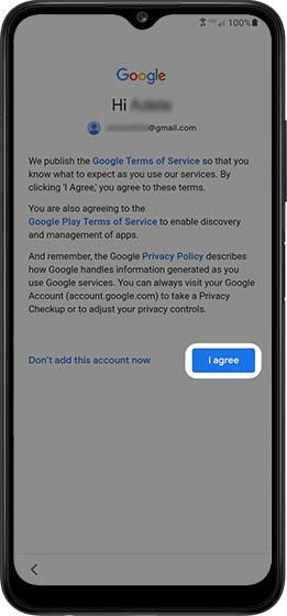 Google T&C and Privacy Policy screen