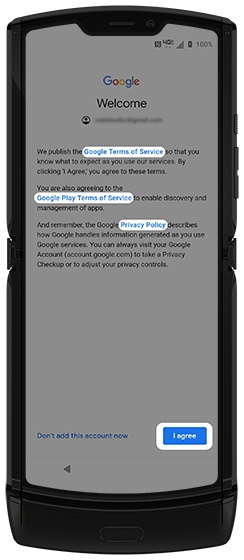 Google Welcome screen with emphasis on T&C and Privacy links and I agree button