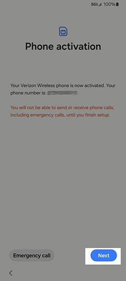 Phone activation screen