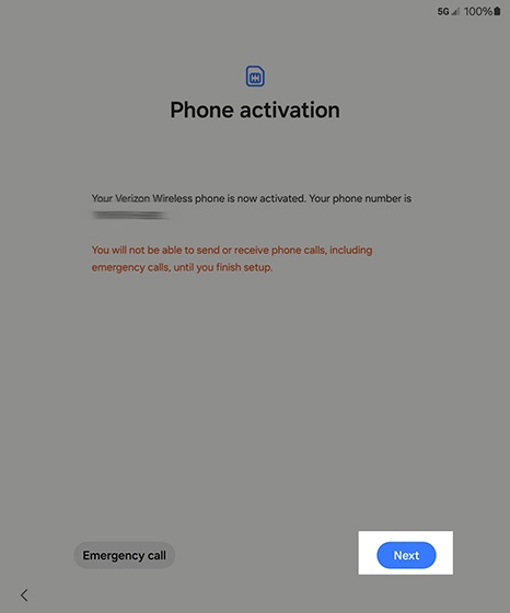 Phone activation screen