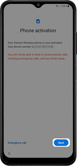 Phone activation screen