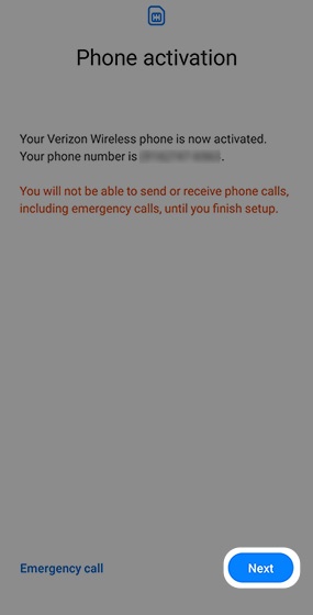 Phone activation screen