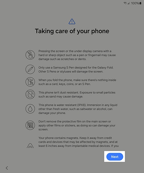 Taking care screen