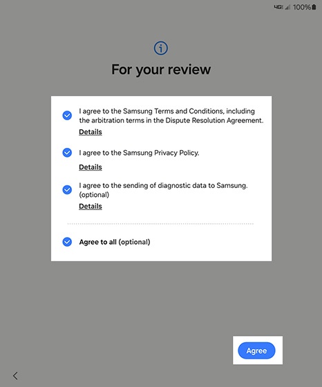 Terms and Conditions screen