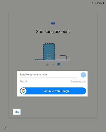 Samsung Account screen
