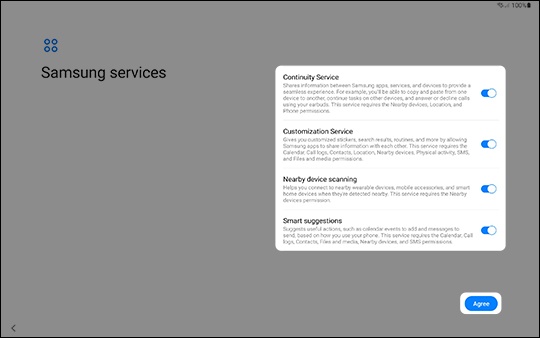 Samsung permissions screen