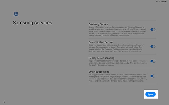 Samsung permissions screen