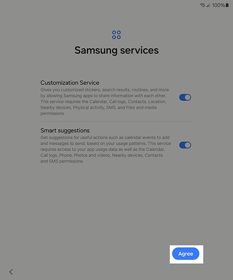 Samsung services screen