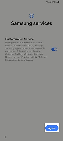 Samsung services screen 