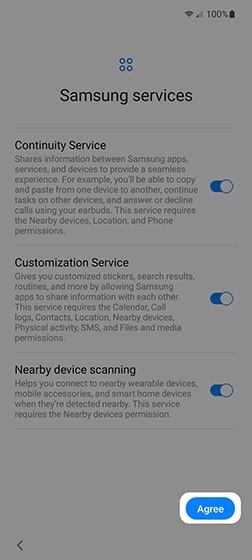 Samsung Account screen