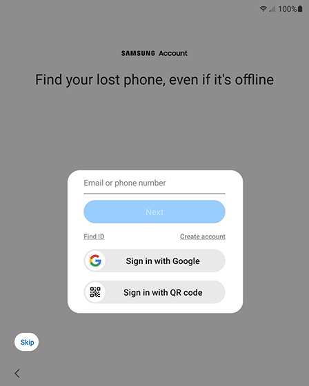 Samsung Account screen