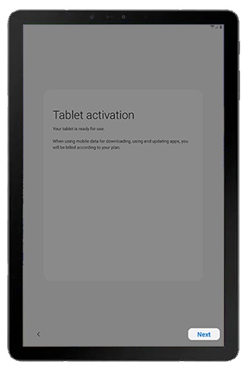 Tablet activation confirmation screen