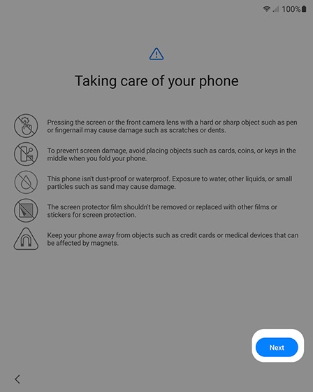 Taking care screen